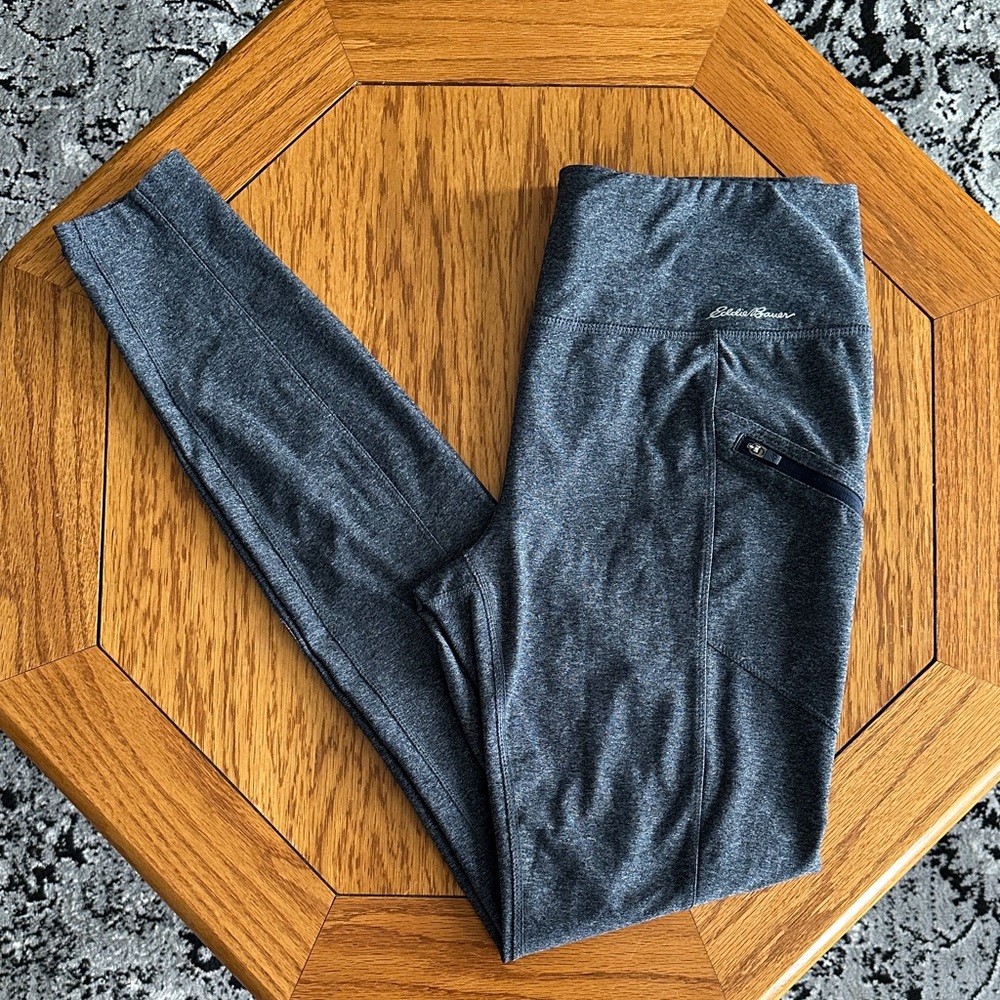 *EDDIE BAUER* Dark Heather Gray Performance Leggings w/ Zip Pockets Sz Med Tall